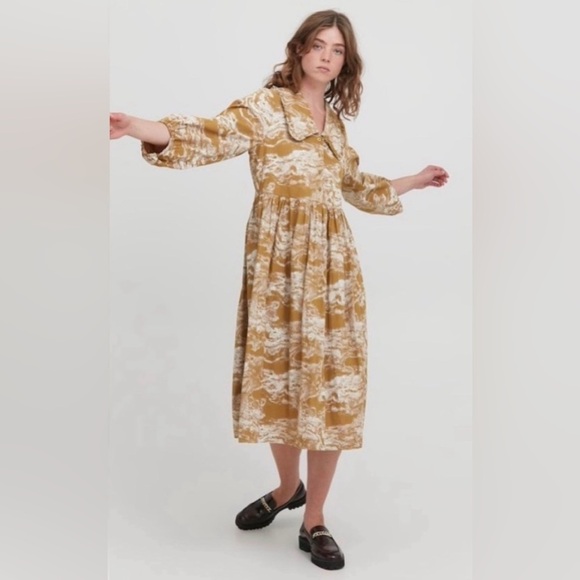 ICHI Chic Women's Midi Dress in Tan and Cream - Picture 3 of 9